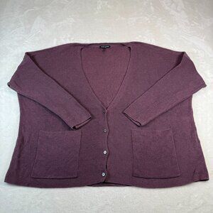 Eileen Fisher Organic Linen Cotton Blend Cardigan Womens 1X Purple Sweater Pocke